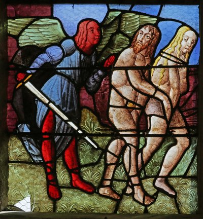 Window depicting the Expulsion of Adam and Eve from Eden by French School